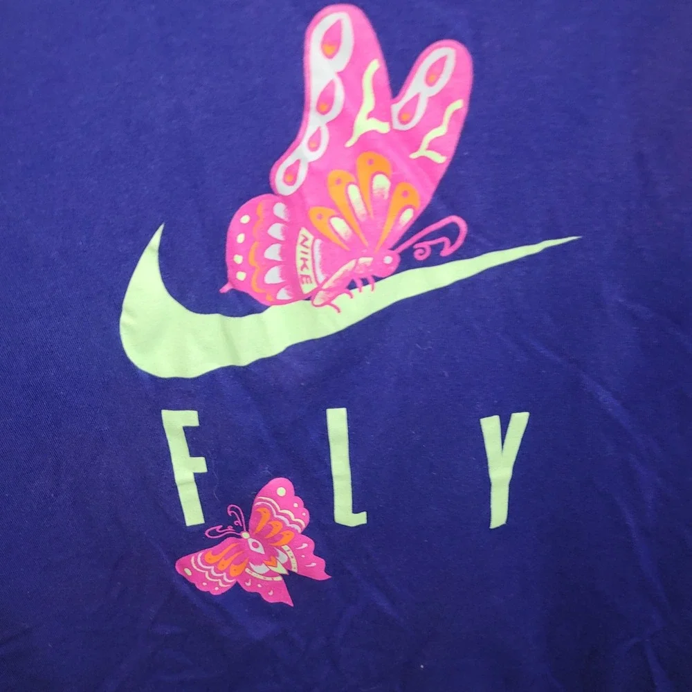 Nike Fly Butterfly Swoosh Graphic T-Shirt Royal Blue youth Medium Short Sleeve